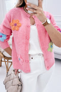 Women's Pink Floral Knit Button-Up Cardigan Cosy & Cute at LivelyLooks