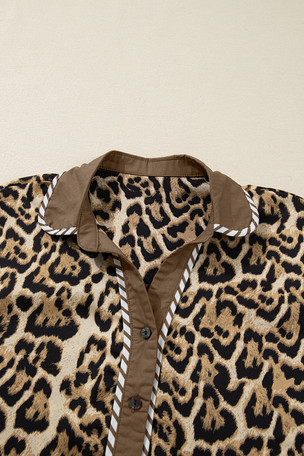 Brown Leopard Collared 3/4 Sleeve Shirt & Loose Pants Two Piece Set | UK 8–22
