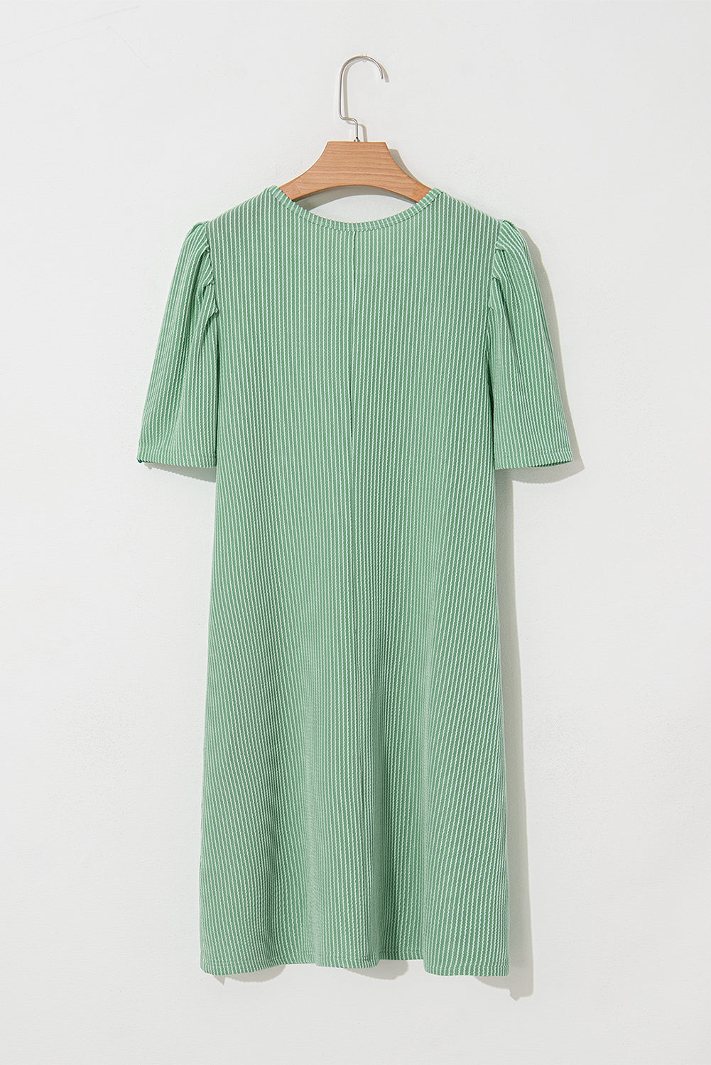 Corded Knit Crew Neck Puff Sleeve Shift Mini Dress S-XL
