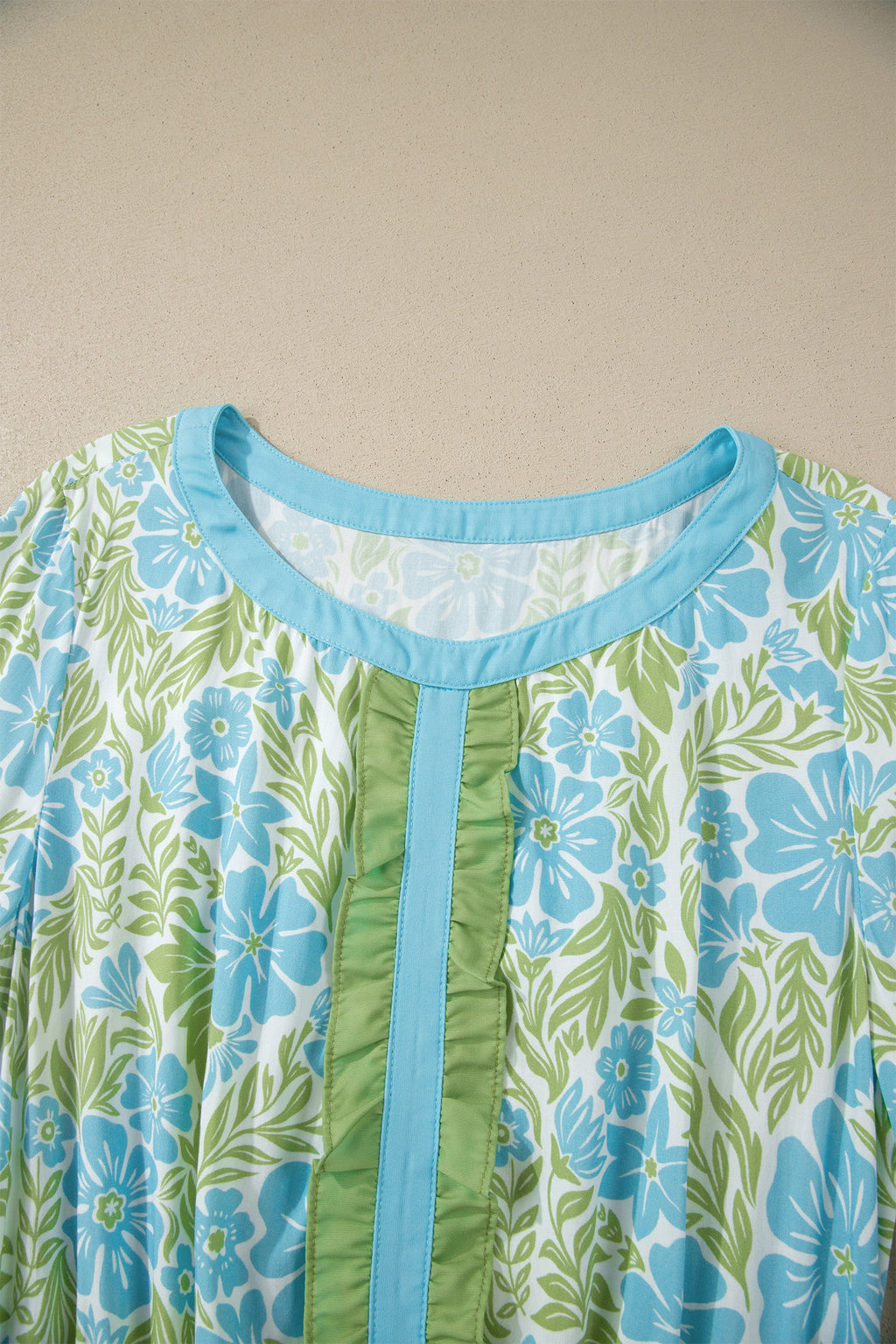 Sky Blue Floral High Waist Ruffle Short Sleeve Mini Dress S-XL
