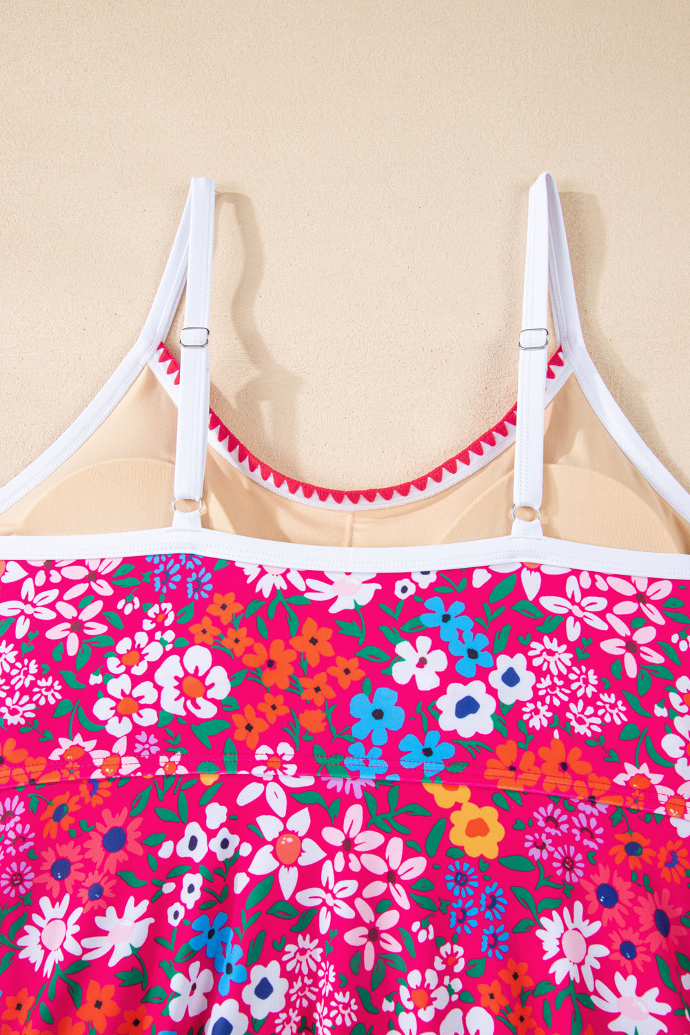 Women's Women Floral Print Ricrac Trim Spaghetti Strap One Piece Swim Dress S-2XL at LivelyLooks