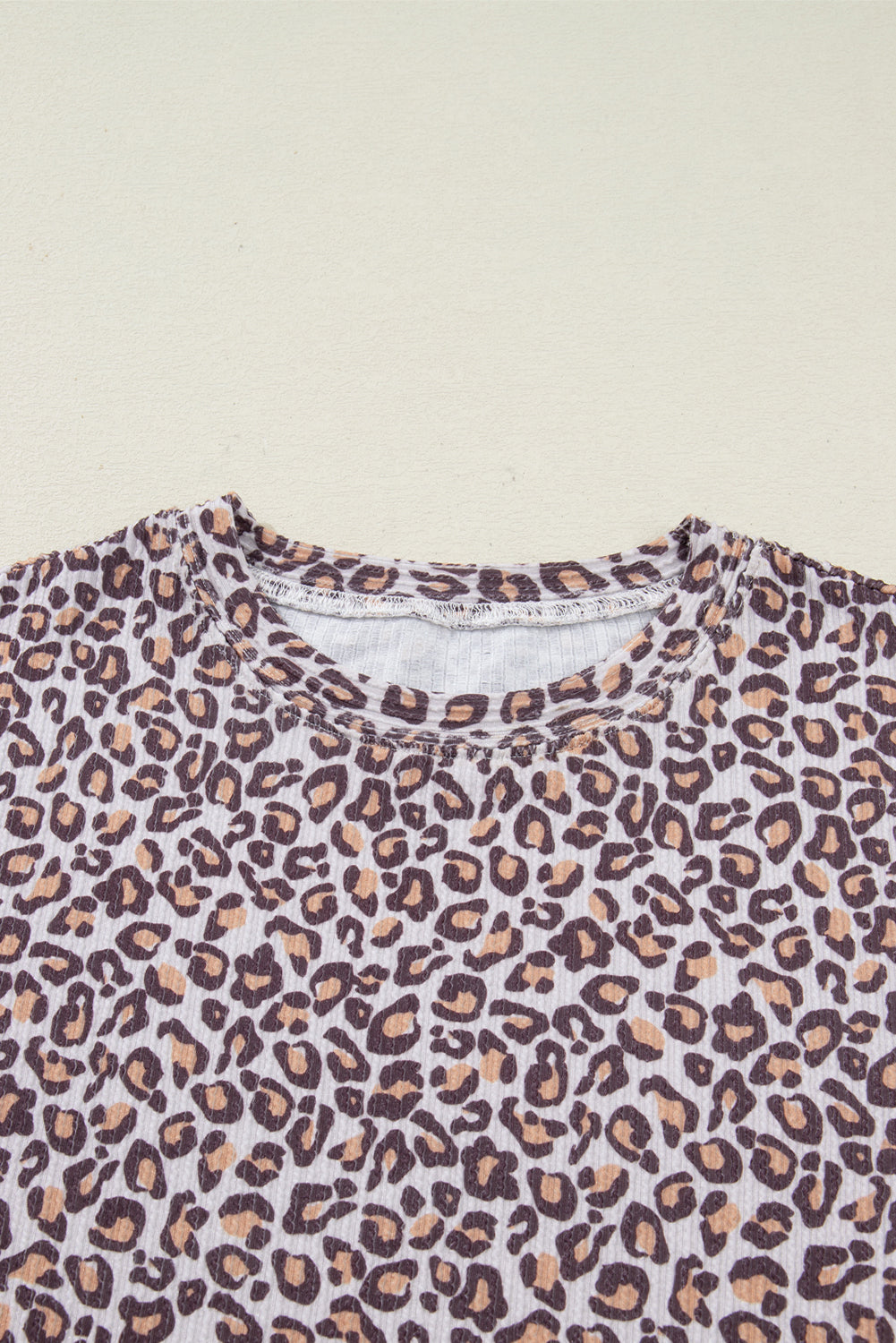 Khaki Leopard Ribbed Long Sleeve Top & Drawstring Shorts Set | UK 8–22