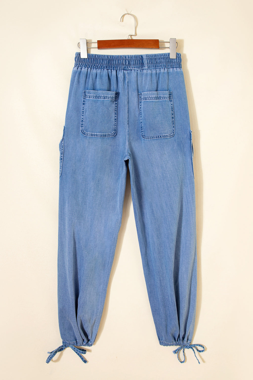 Beau Blue Drawstring Elastic Waist Pocketed Loose Denim Pants | UK 8–18