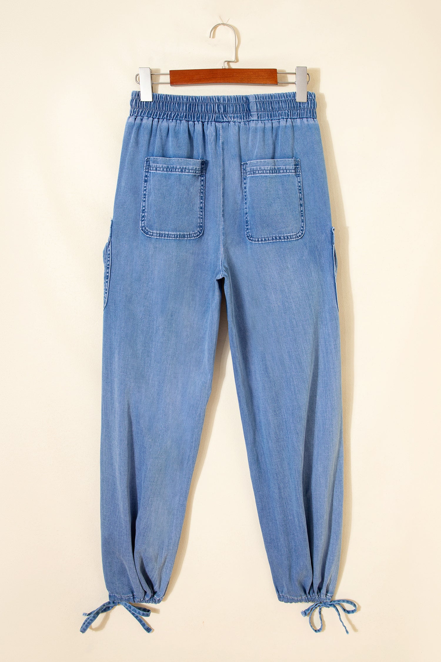 Beau Blue Drawstring Elastic Waist Pocketed Loose Denim Pants | UK 8–18