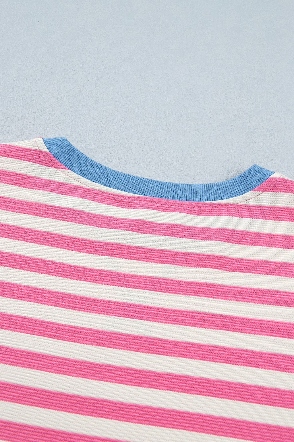 Pink Stripe Contrast Colourblock Short Sleeve Loose Tee