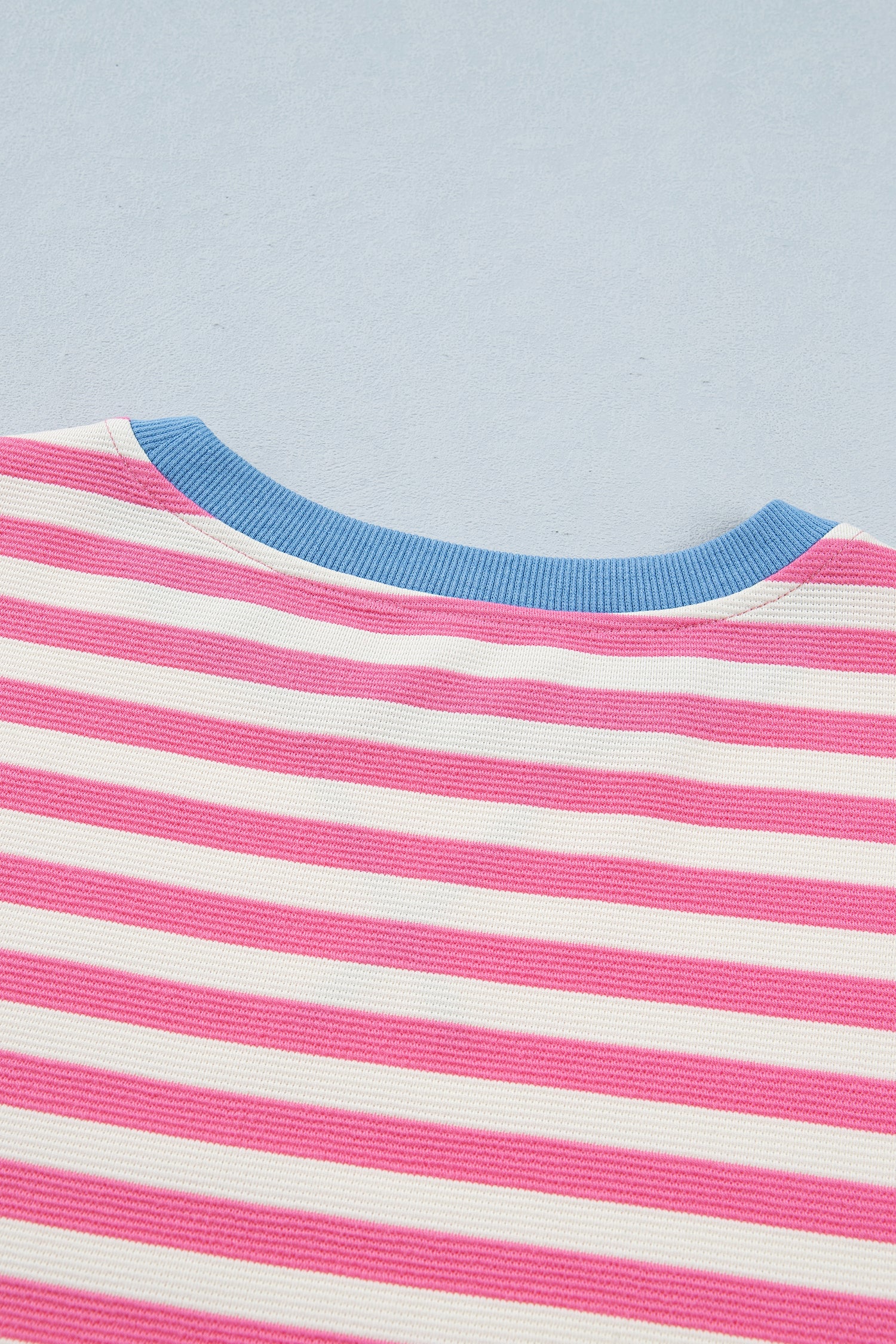 Pink Stripe Contrast Colourblock Short Sleeve Loose Tee