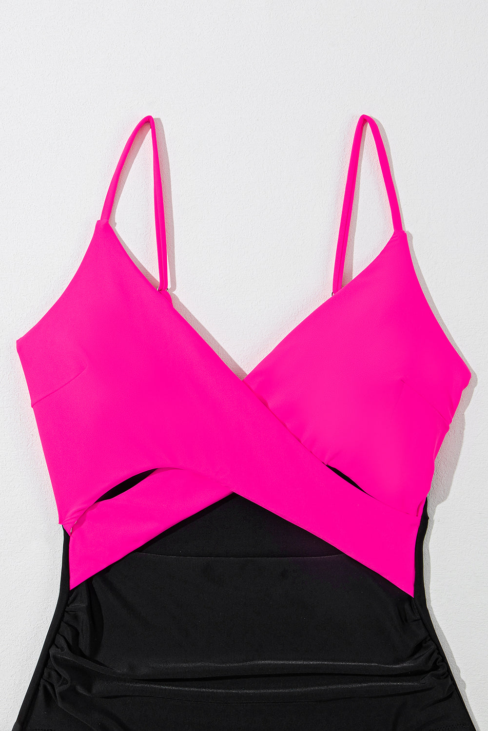 Pink Crossover Colour Block Cutout Monokini Swimsuit | UK 8-22