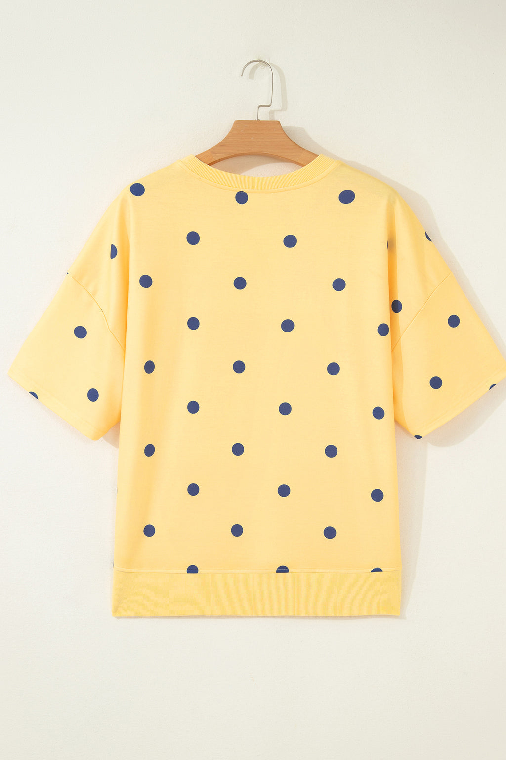 Women's Polka Dot Oversized Tee Crossed Seam Detail Yellow Sky Blue S-XL