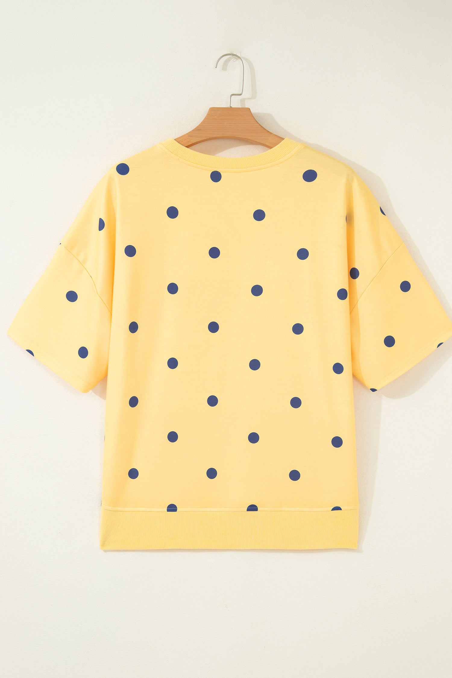 Women's Polka Dot Oversized Tee Crossed Seam Detail Yellow Sky Blue S-XL