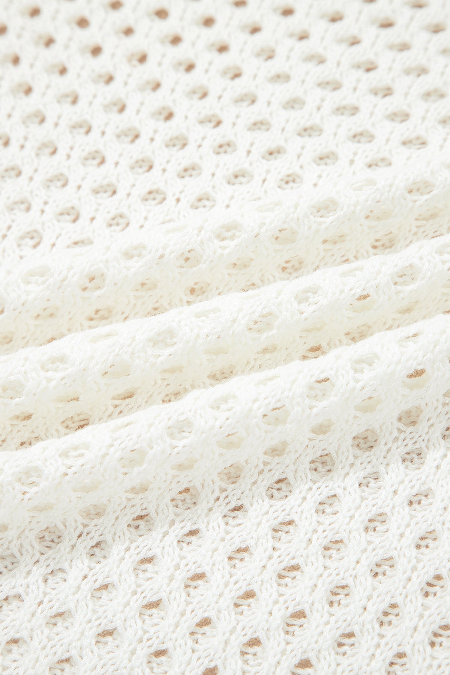 LivelyLooks Yellow Cream Scalloped Trim Hollow Out Knit Long Sleeve Top women's fashion