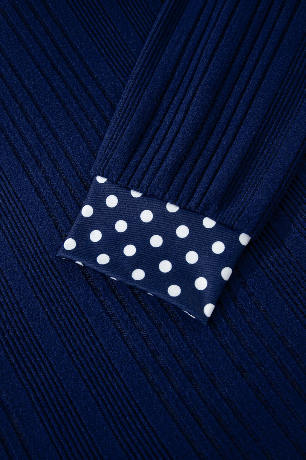 Women's Dusty Blue Polka Dot Trim Bow Tie V Neck Ribbed Top at LivelyLooks