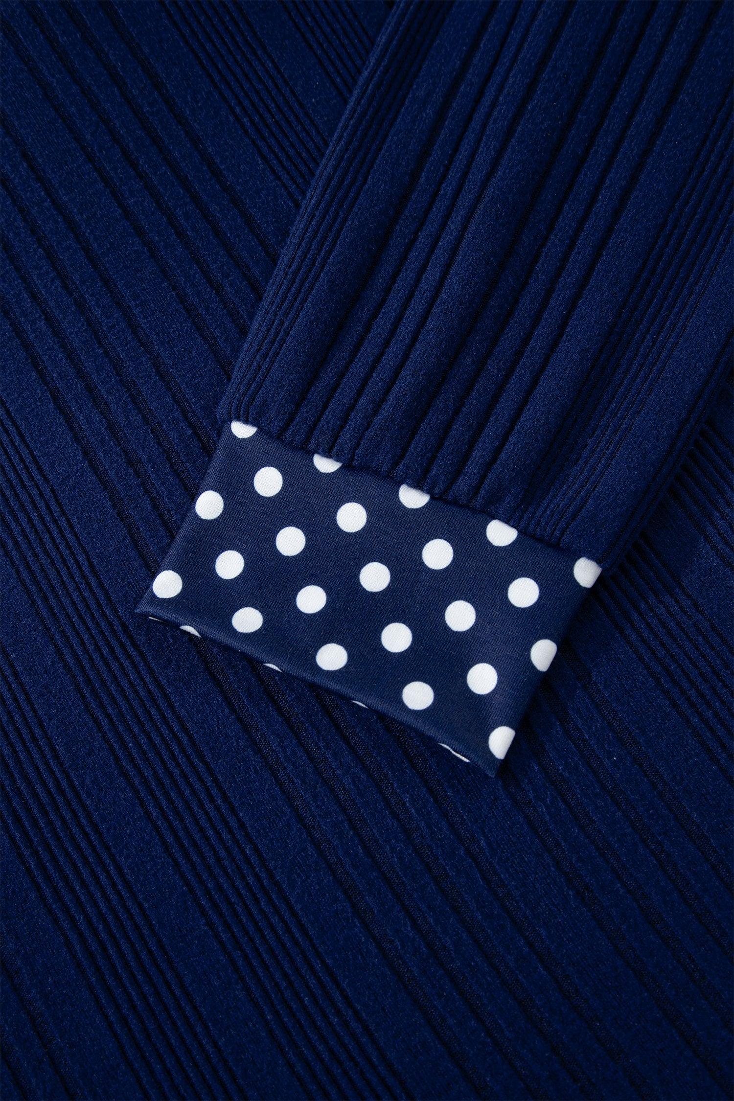 Women's Dusty Blue Polka Dot Trim Bow Tie V Neck Ribbed Top at LivelyLooks