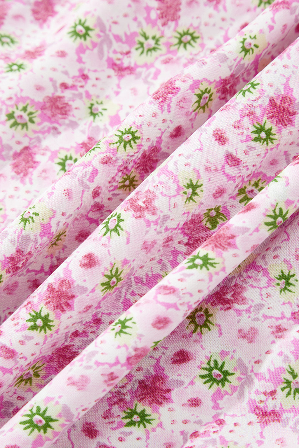 Floral Maxi Dress Bubble Sleeve Shirred High Waist | Pink & Green