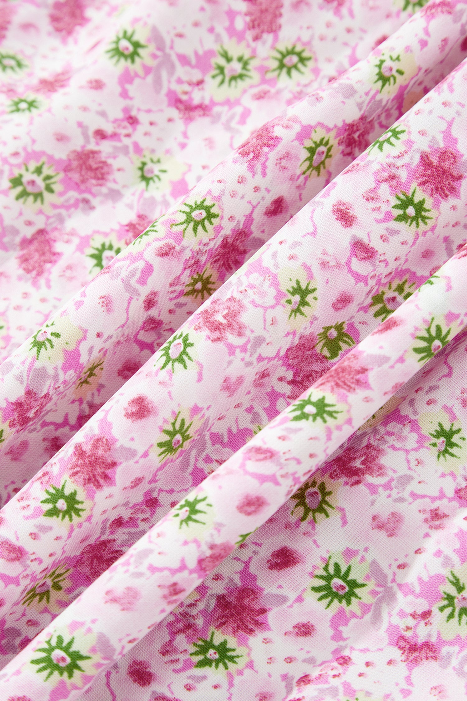 Floral Maxi Dress Bubble Sleeve Shirred High Waist | Pink & Green