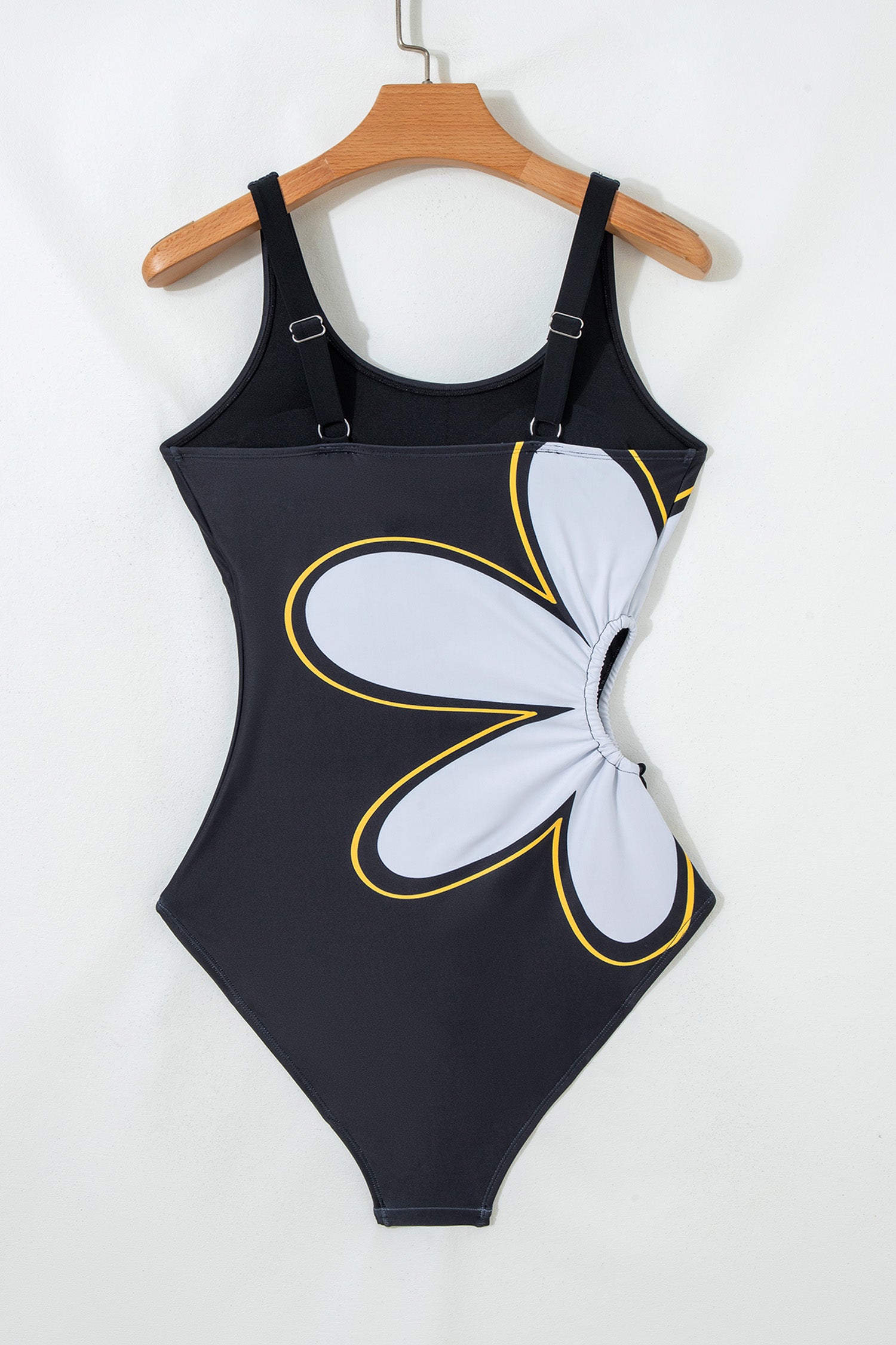 Women's Women Black Floral Cutout One Shoulder Drawstring One Piece Swimsuit S-XL at LivelyLooks