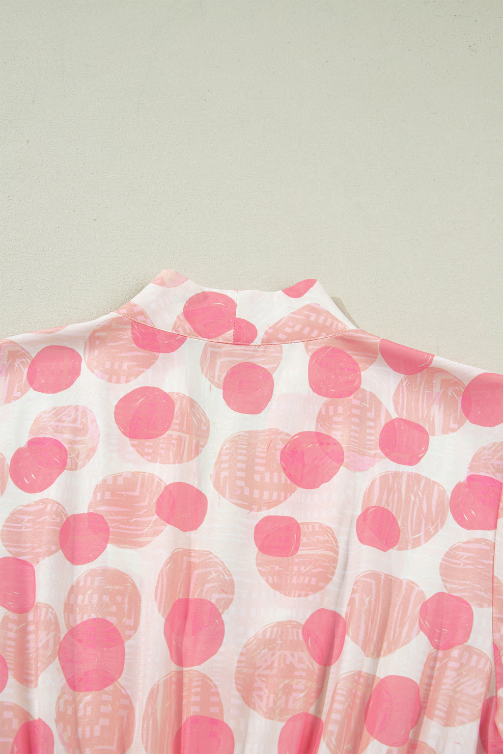 Women's Pink Polka Dot Ruffle Short Sleeve Zip-Up Maxi Dress at LivelyLooks