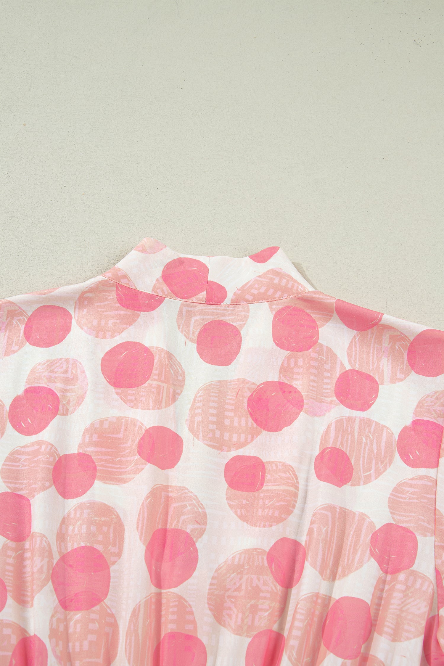 Women's Pink Polka Dot Ruffle Short Sleeve Zip-Up Maxi Dress at LivelyLooks