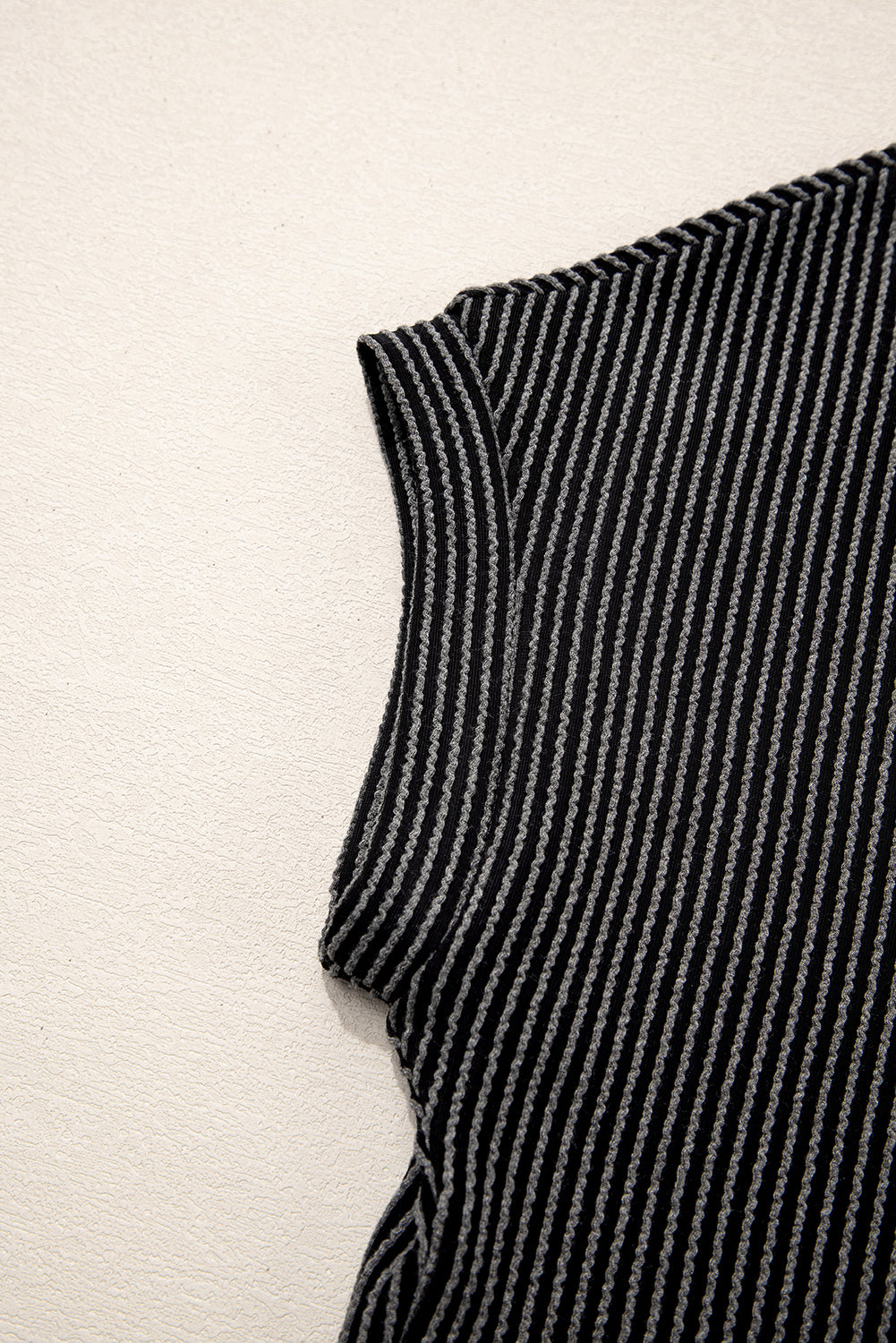 Corded Rib Knit Colour Block Patch Pocket Crew Neck Tee | Pink Blue Grey