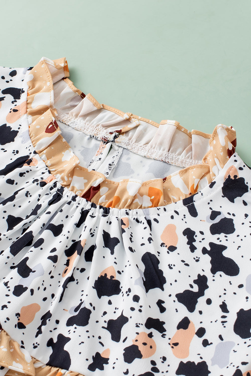 White Leopard Print Frill Neck Flutter Sleeve Blouse | S-XL