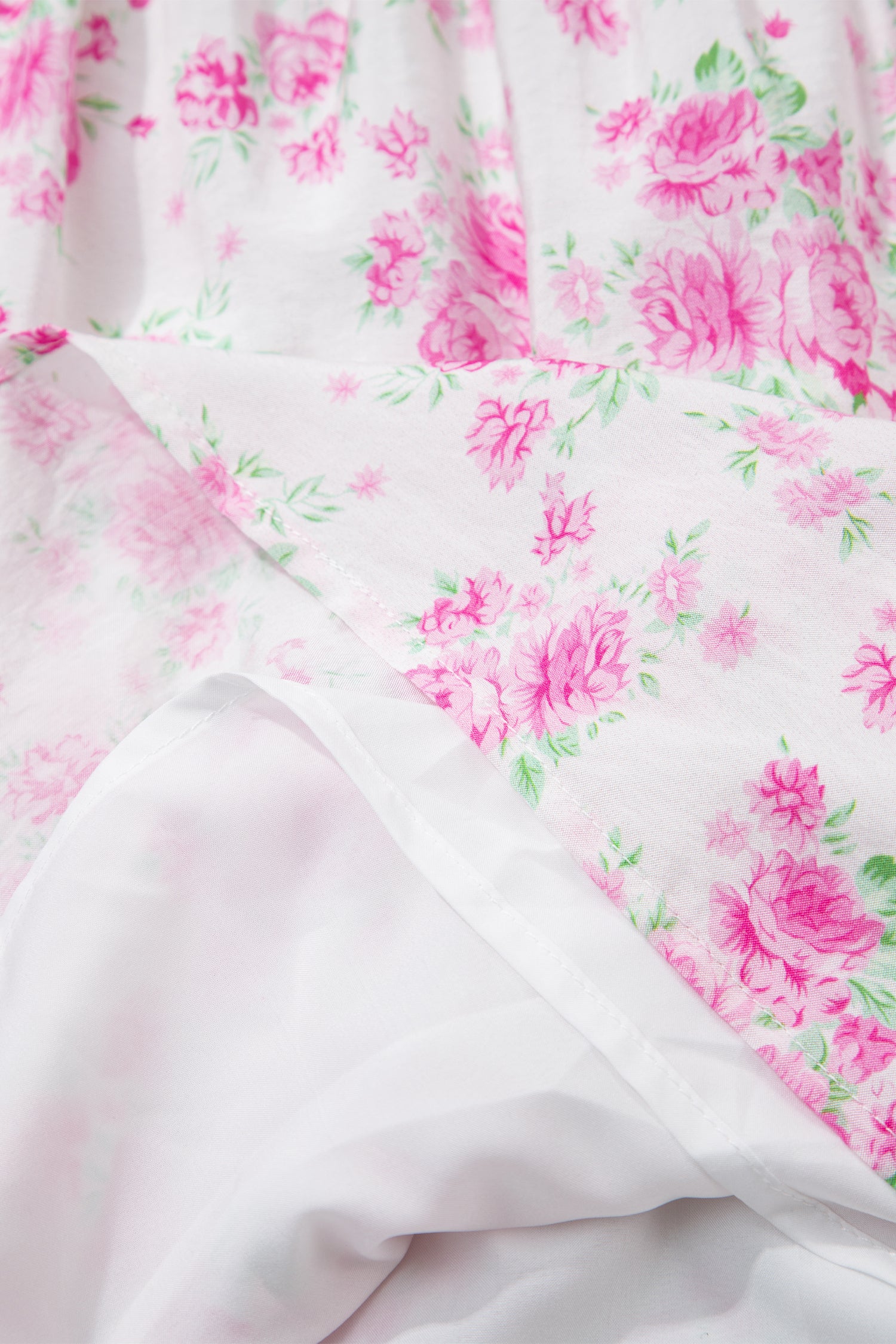 Pink Floral Mini Dress Square Neck Ribbon Knot Back Puff Sleeve Women S-XL