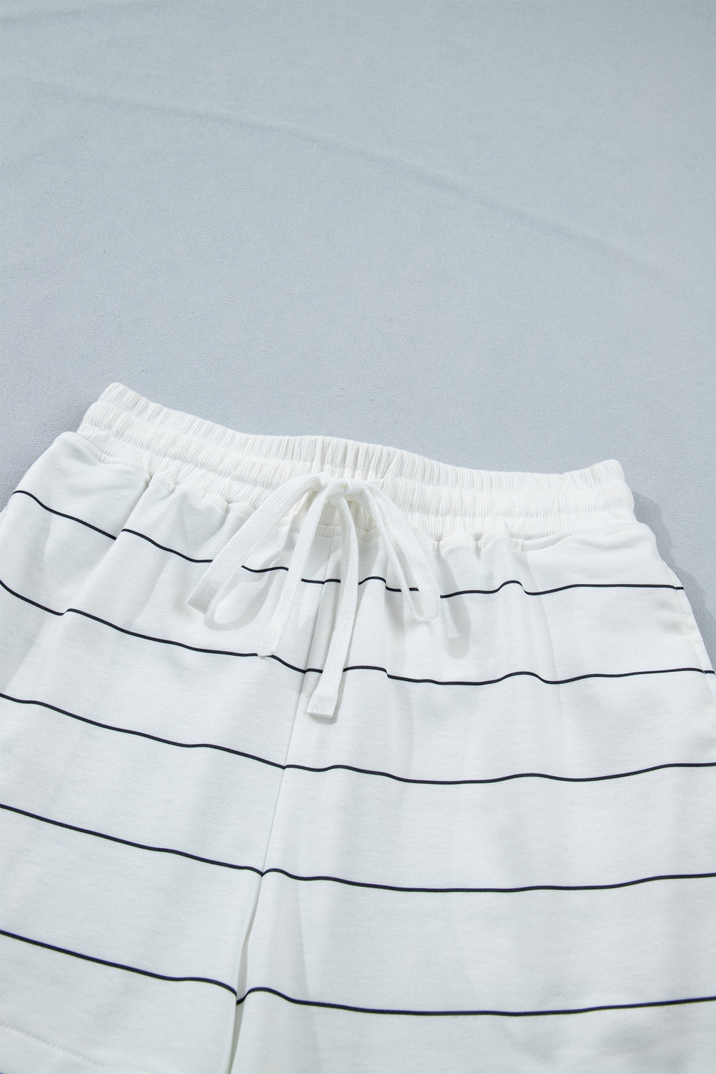 Stripe Half Sleeve Tee & Drawstring Shorts Co-ord Set – White & Black
