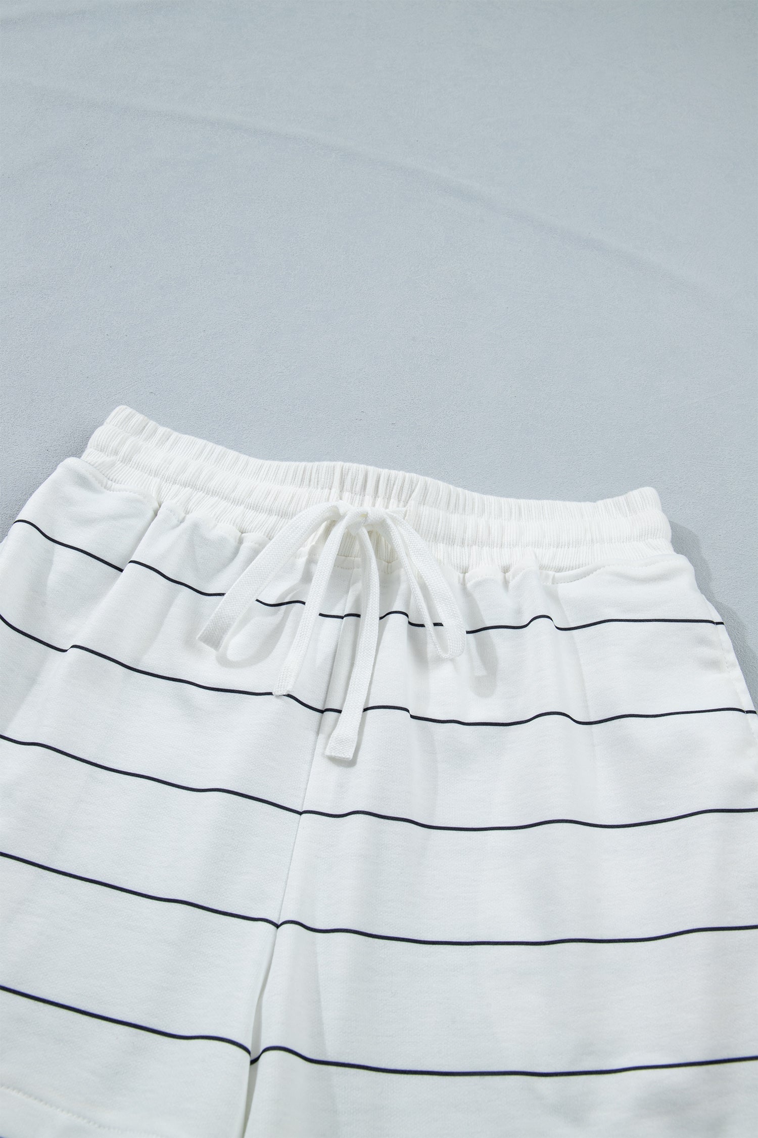 Stripe Half Sleeve Tee & Drawstring Shorts Co-ord Set – White & Black