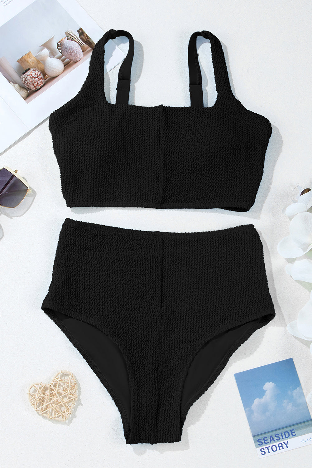 LivelyLooks Corded Colour Block Square Neck High Waist Bikini Set S-2XL women's fashion