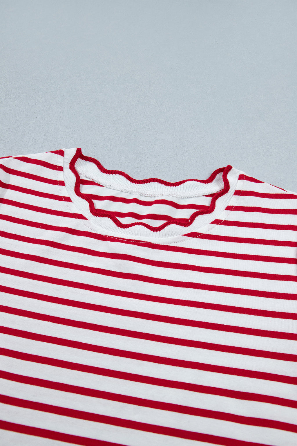 Red Stripe Scallop Trim Casual Top & Shorts Set | UK 8–16