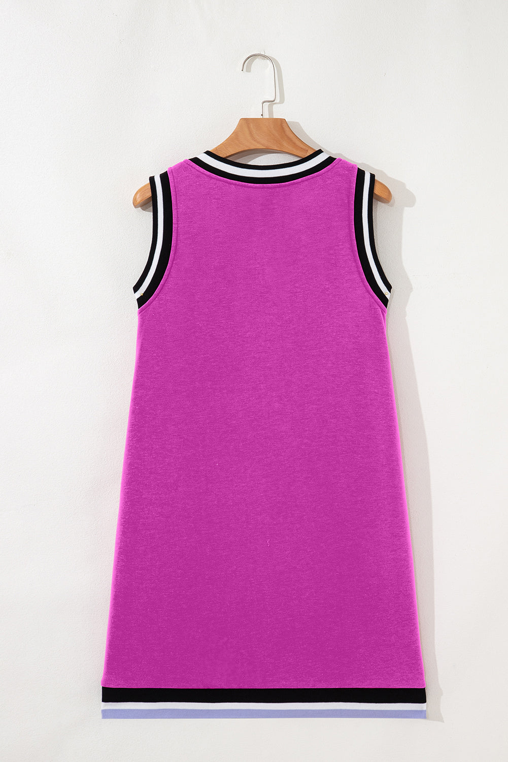 Green Purple Blue Contrast Trim V Neck Sleeveless Dress S-XL