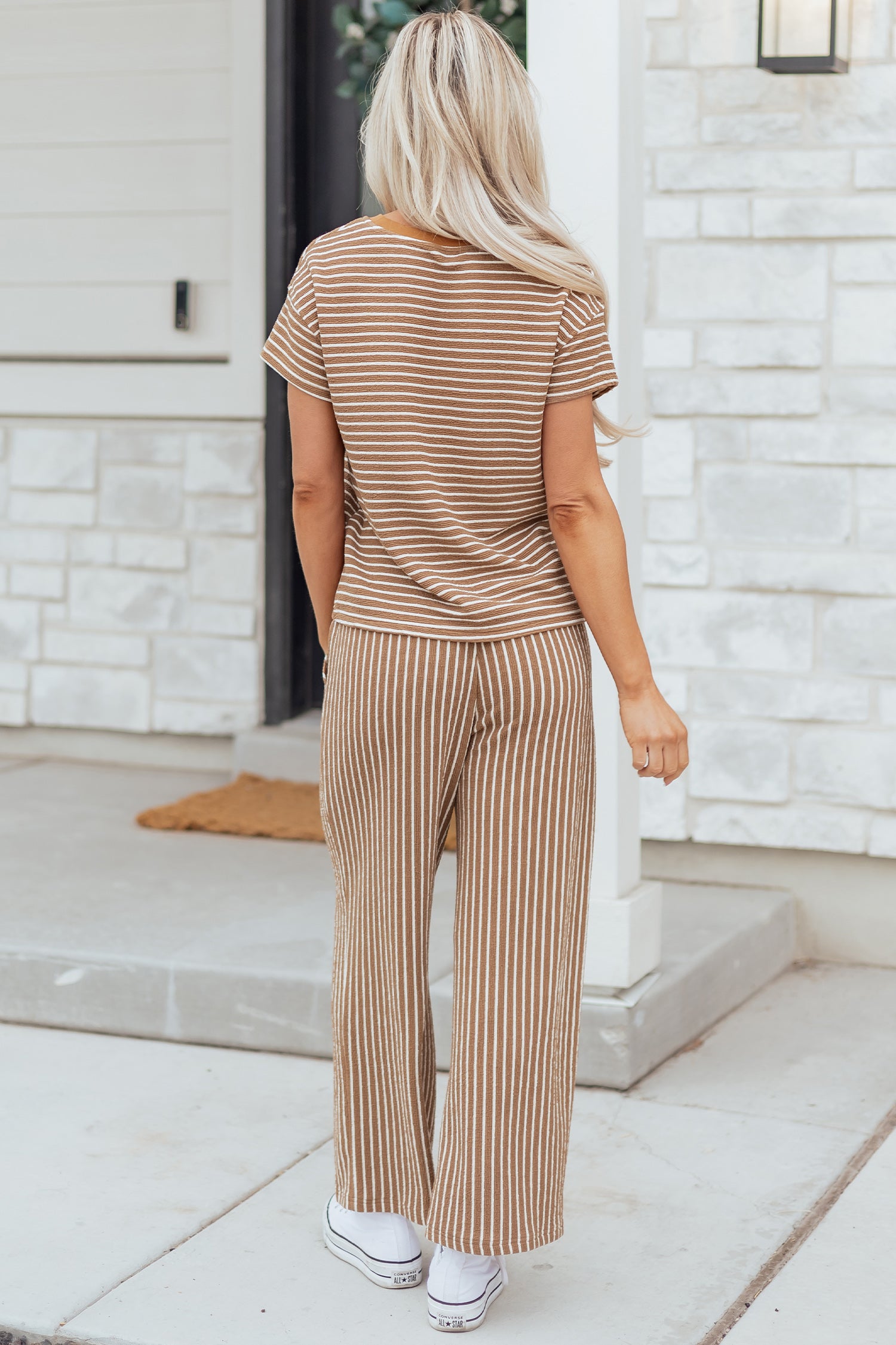 Stripe Crew Neck Tee & Drawstring Cropped Trousers Set | 4 Colours | Sizes 8-22