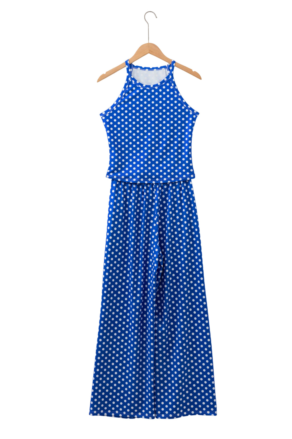 Polka Dot Halter Tank & Wide Leg Pants 2-Piece Set Blue & Pink