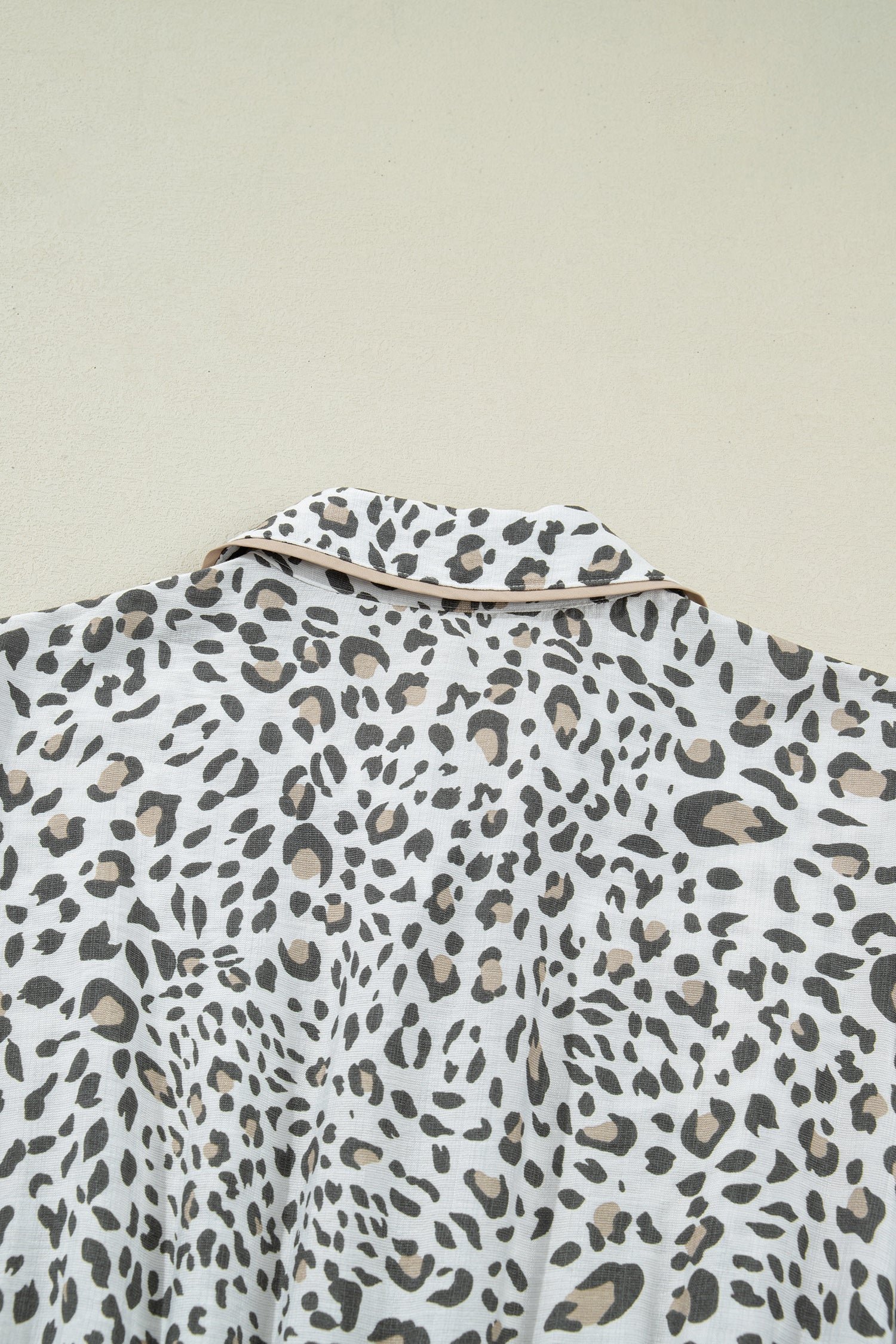 LivelyLooks White Leopard Contrast Trim Button Front Short Puff Sleeve Long Dress Maxi Sundress women's fashion
