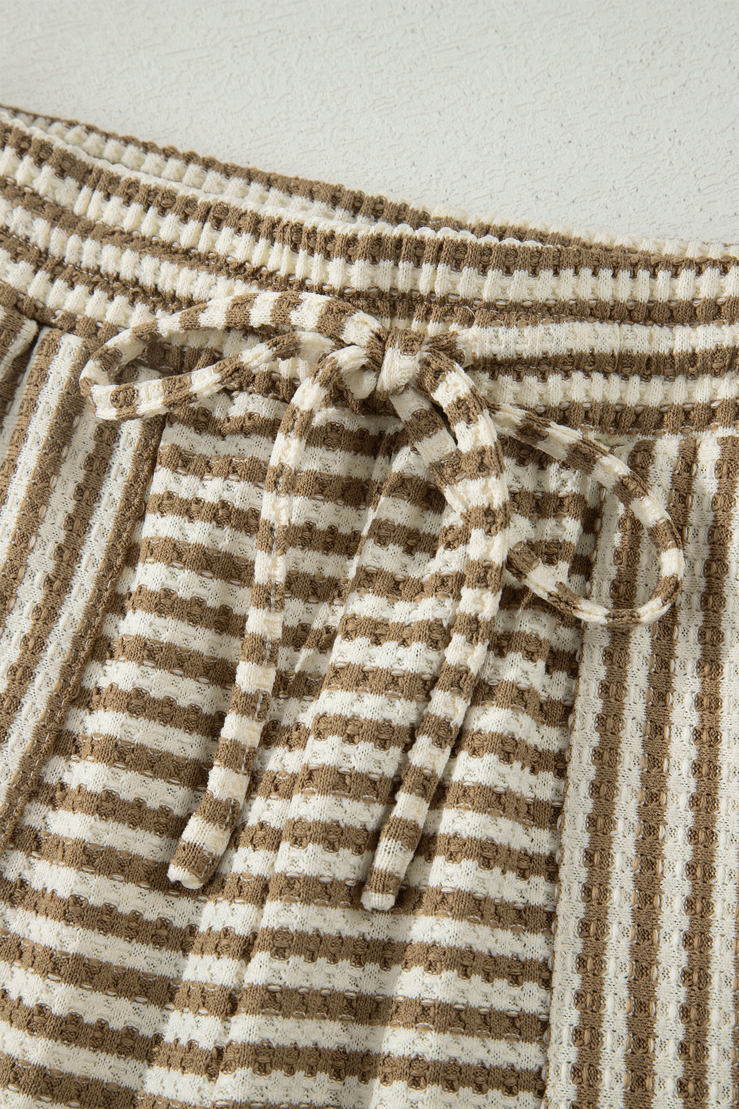 Stripe Textured Knit Top & Shorts Co-ord Set | Brown, Black & Purple