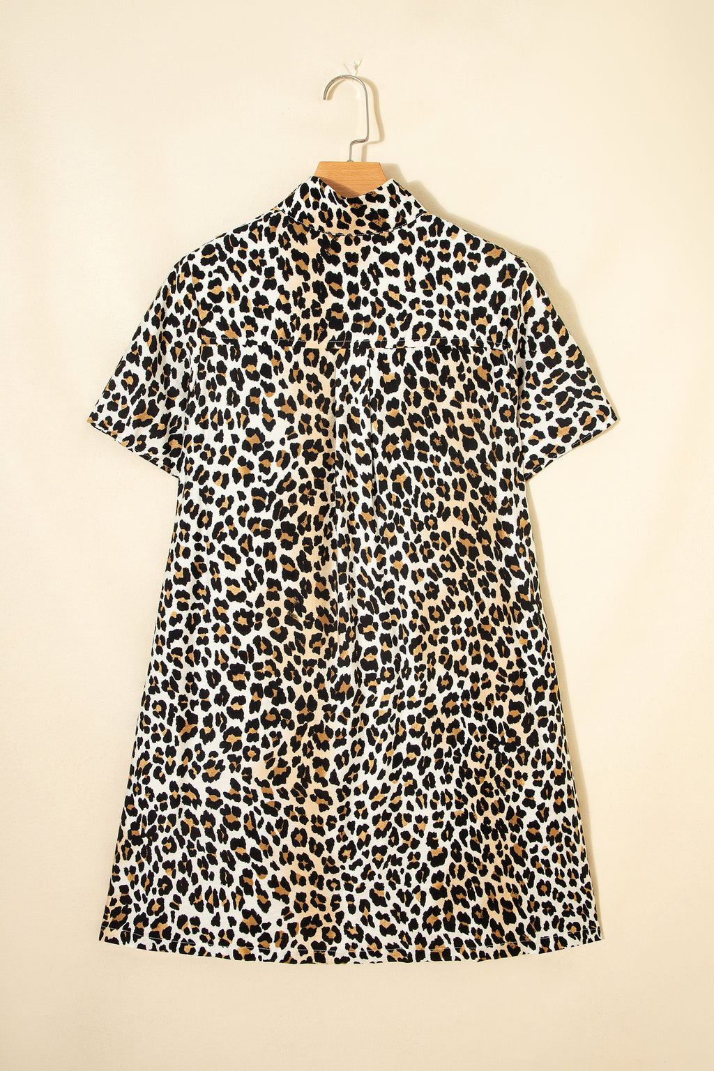 Women's Multicolour Half Buttons Short Sleeve Loose Leopard Mini Dress with Pockets at LivelyLooks