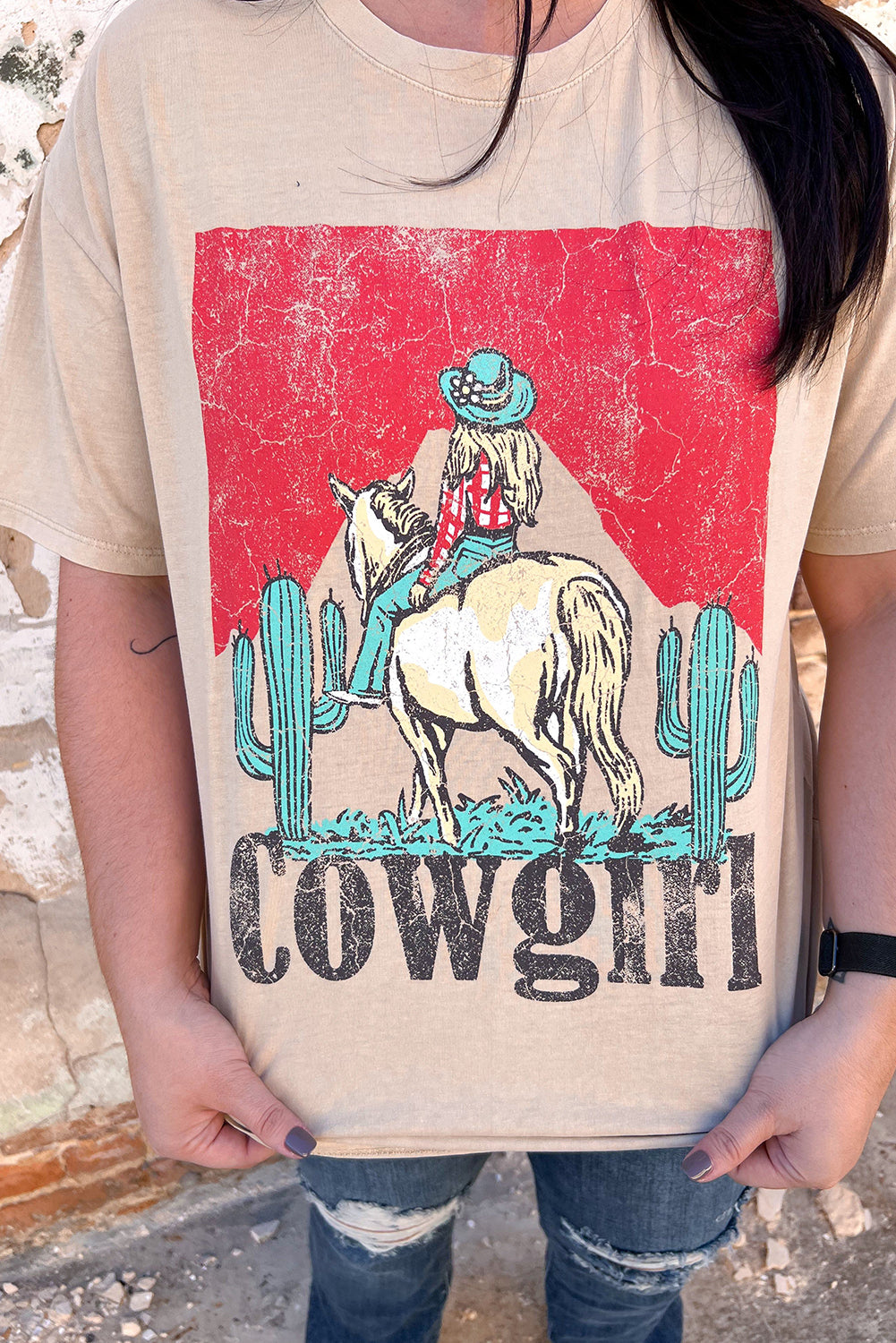 Shop Khaki Cowgirl Rodeo Graphic Western Fashion Tee S-3XL at LivelyLooks