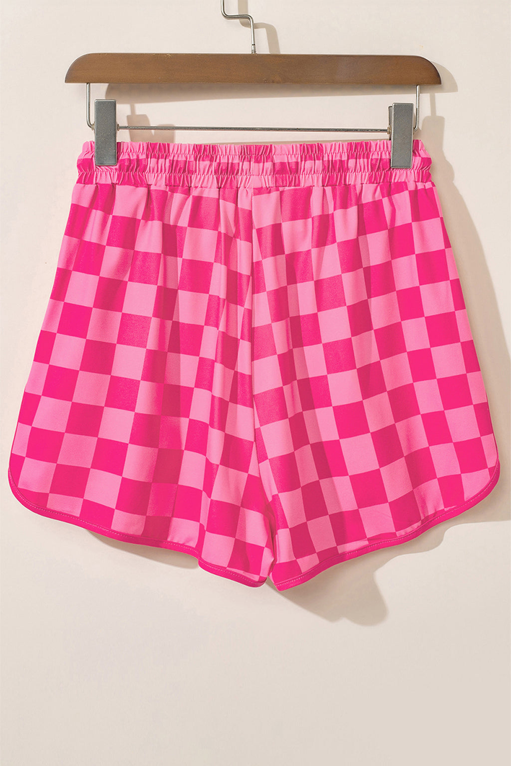 Rose Checkered Casual Shorts Drawstring Elastic Waist Women S-2XL