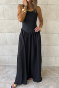 Black Spaghetti Strap Drop Waist Ribbed Patchwork Maxi Dress