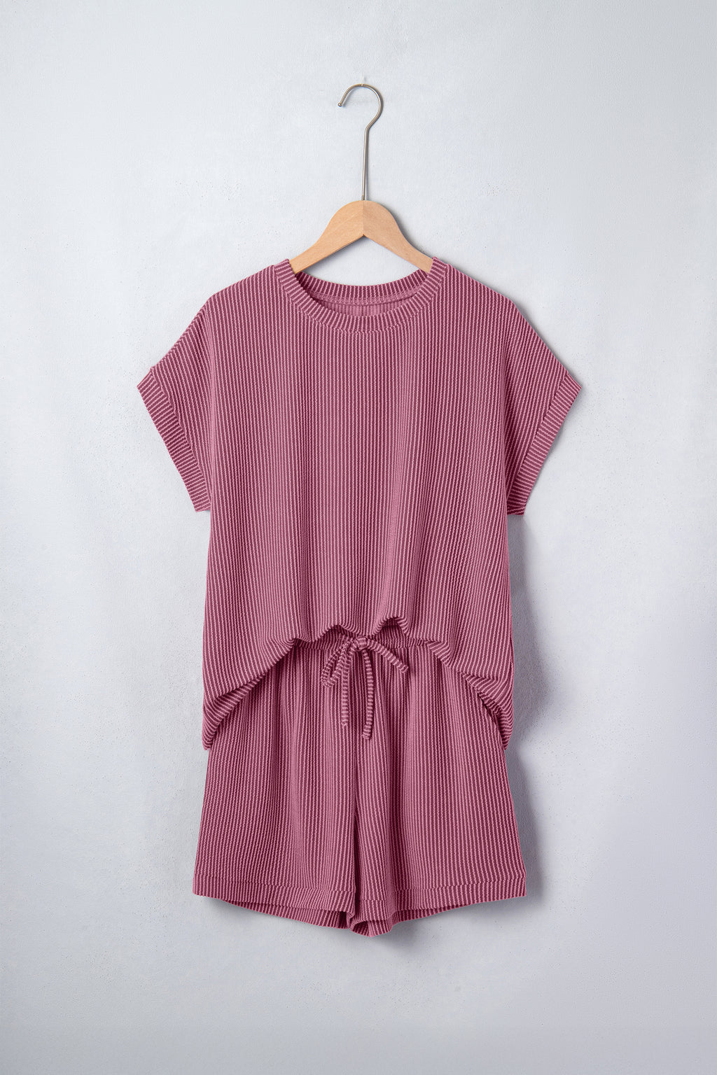 LivelyLooks Ribbed Loose Tee & Drawstring Shorts Co-ord Set Two Piece Summer Loungewear women's fashion
