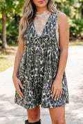 Khaki Mineral Wash Pleated Bust V Neck Sleeveless Denim Romper | UK 8–22