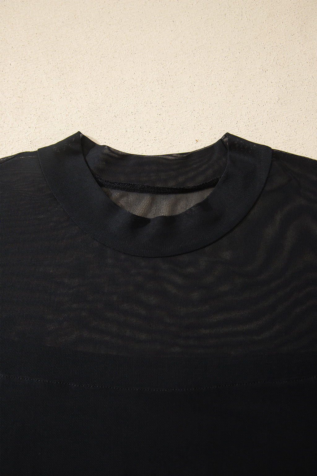 Black Plus Size Sheer Mesh Panel Short Sleeve Top