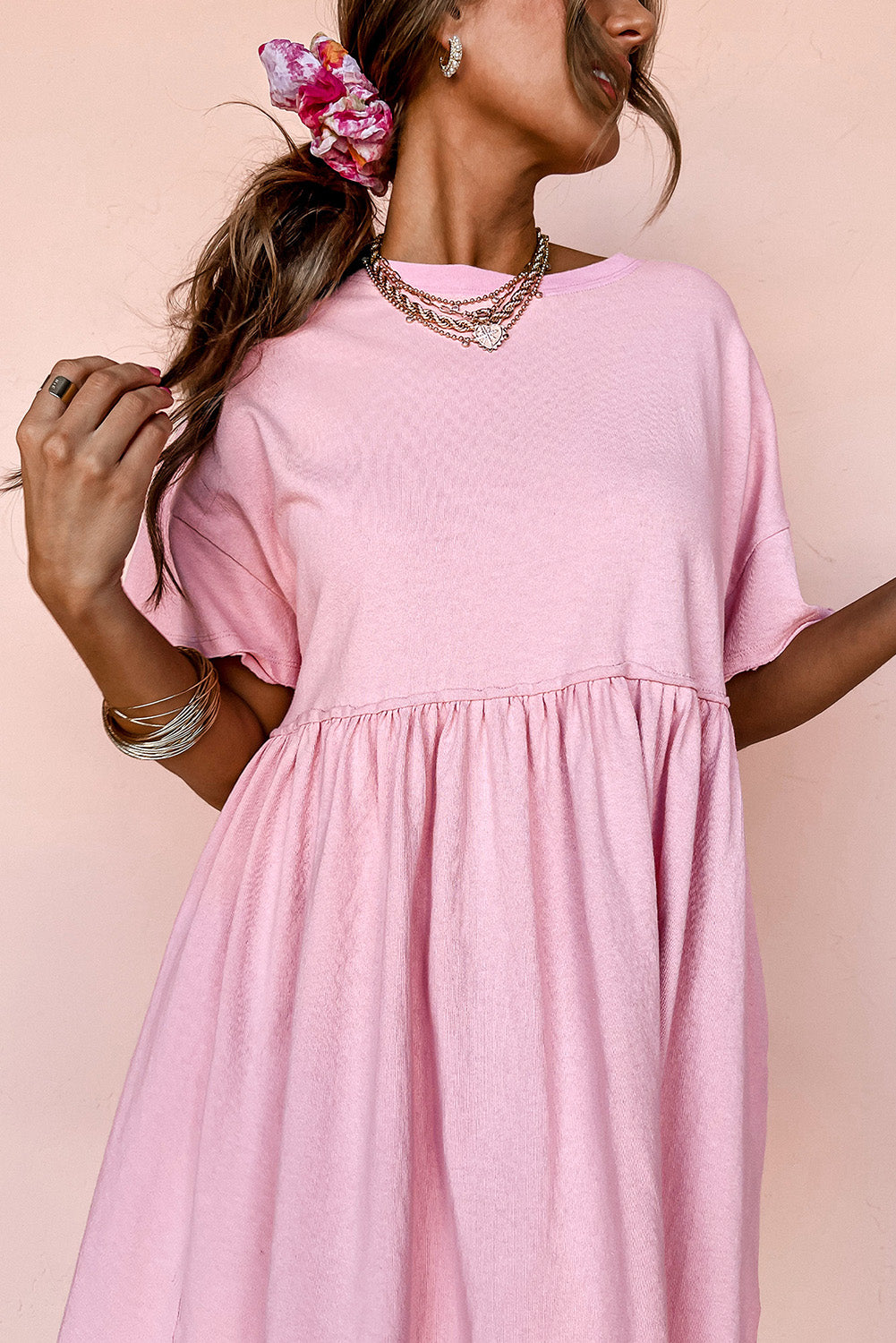 Women's Pink Jade Babydoll Mini Dress Raw Edge Pockets Sleeveless UK 8-26 at LivelyLooks