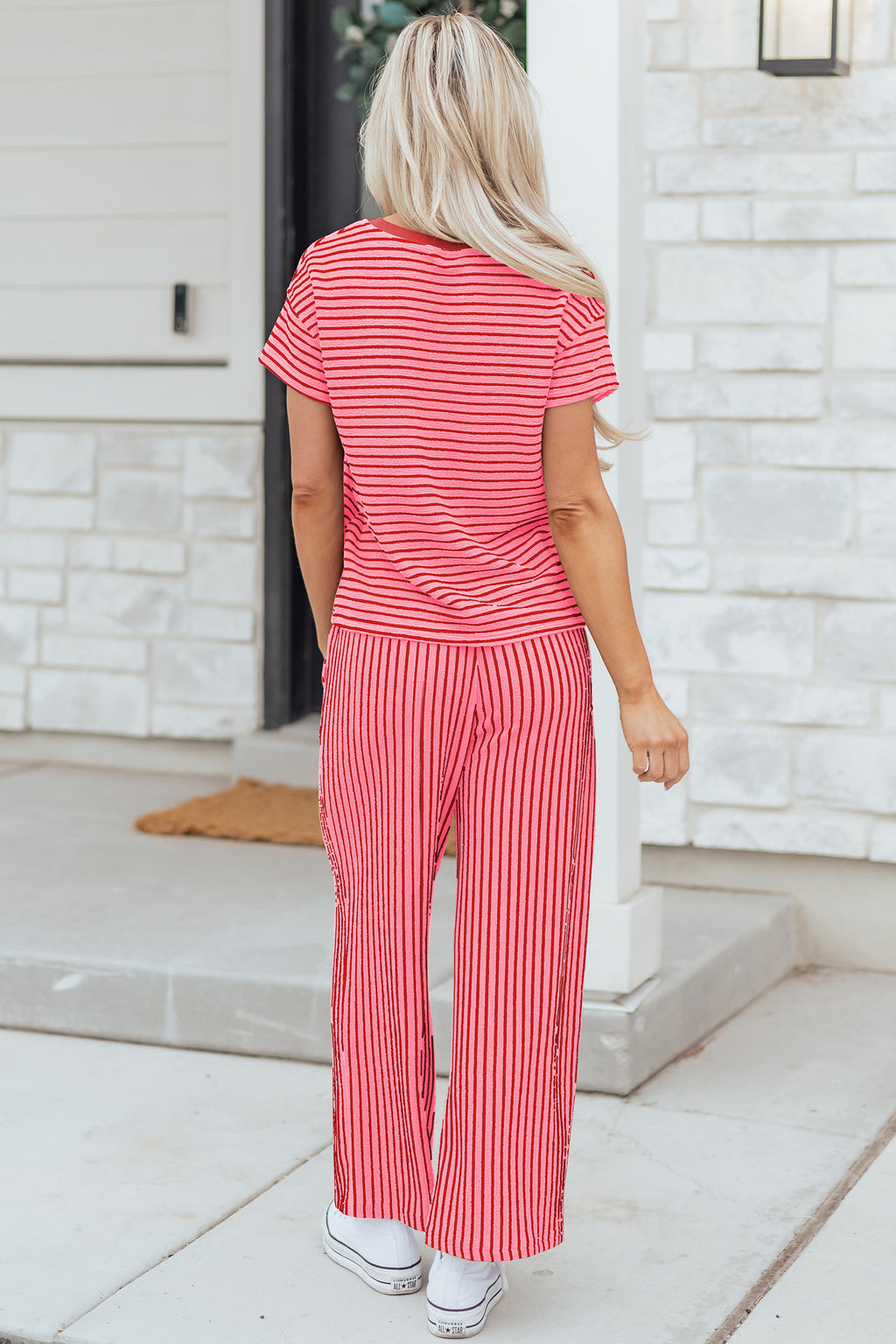 Stripe Crew Neck Tee & Drawstring Cropped Trousers Set | 4 Colours | Sizes 8-22