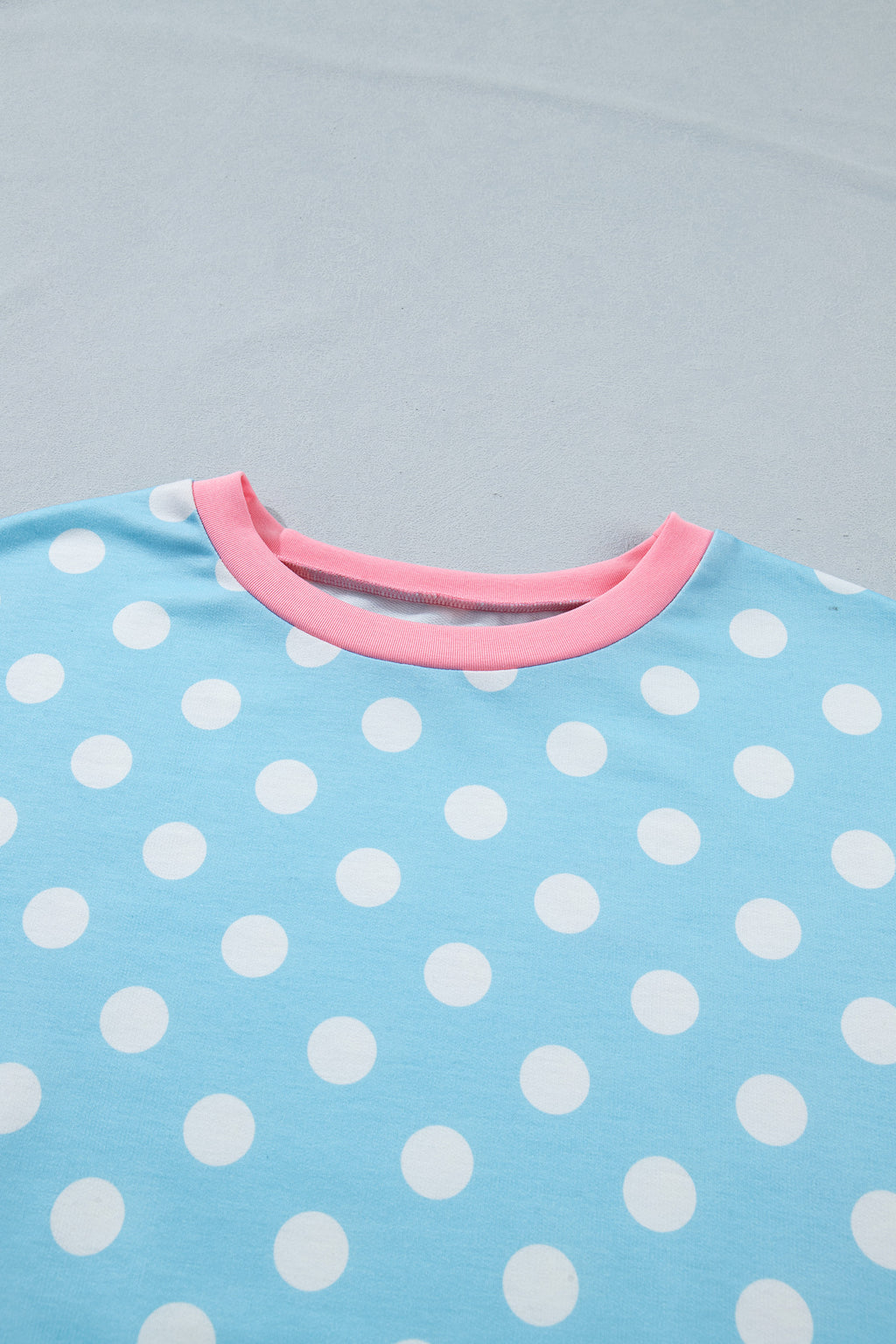 Polka Dot Contrast Edge Casual Short Set Pink Sky Blue Women S-XL