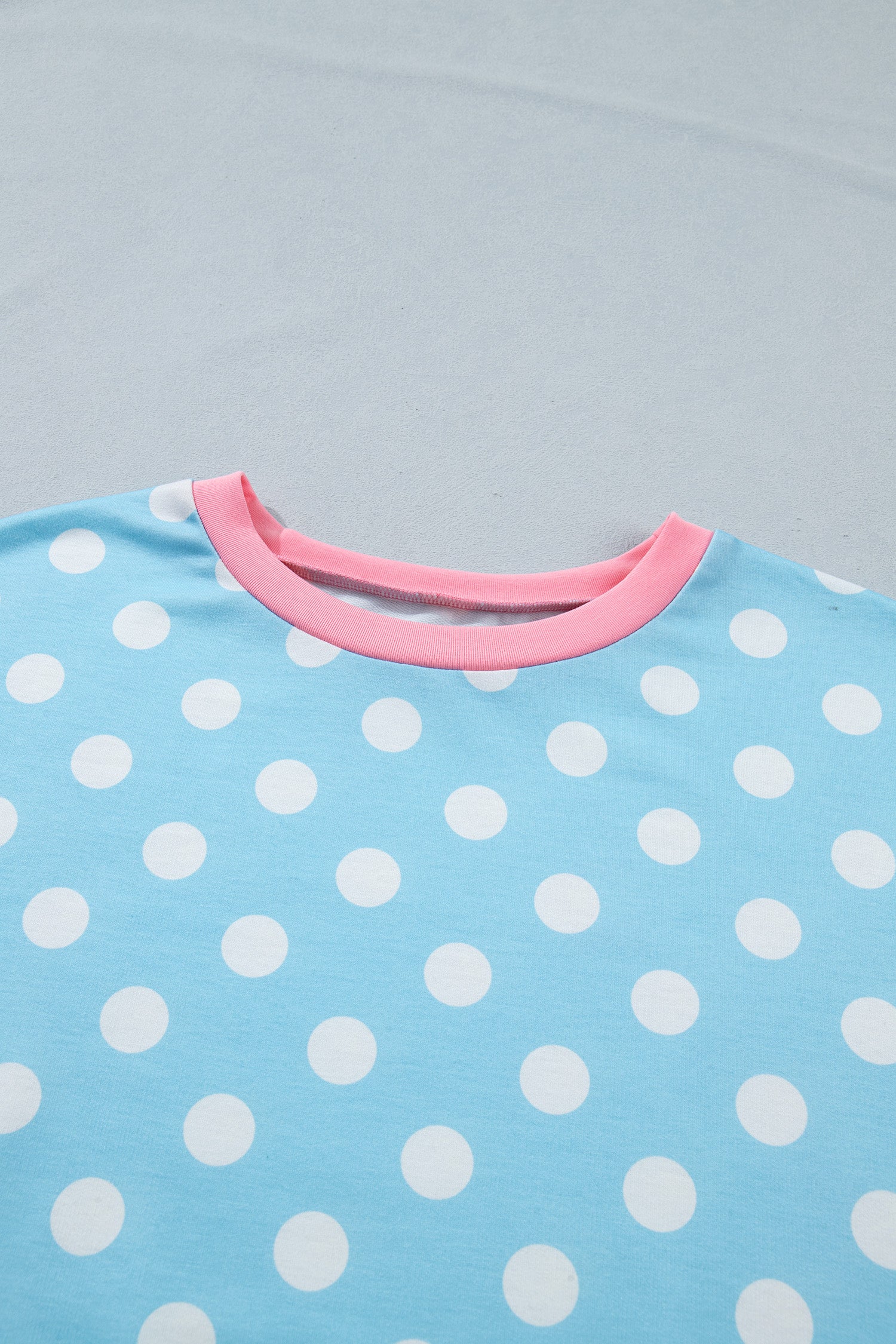 Polka Dot Contrast Edge Casual Short Set Pink Sky Blue Women S-XL
