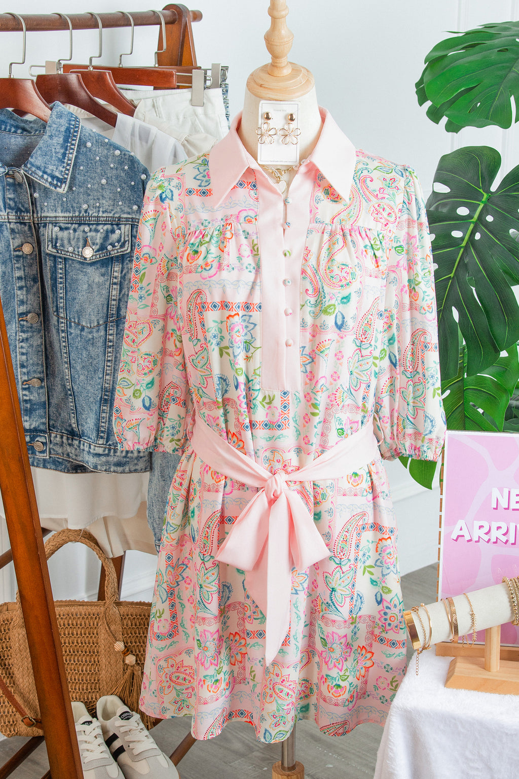 Pink Boho Floral Print Belted Mini Dress | UK Sizes 8-20