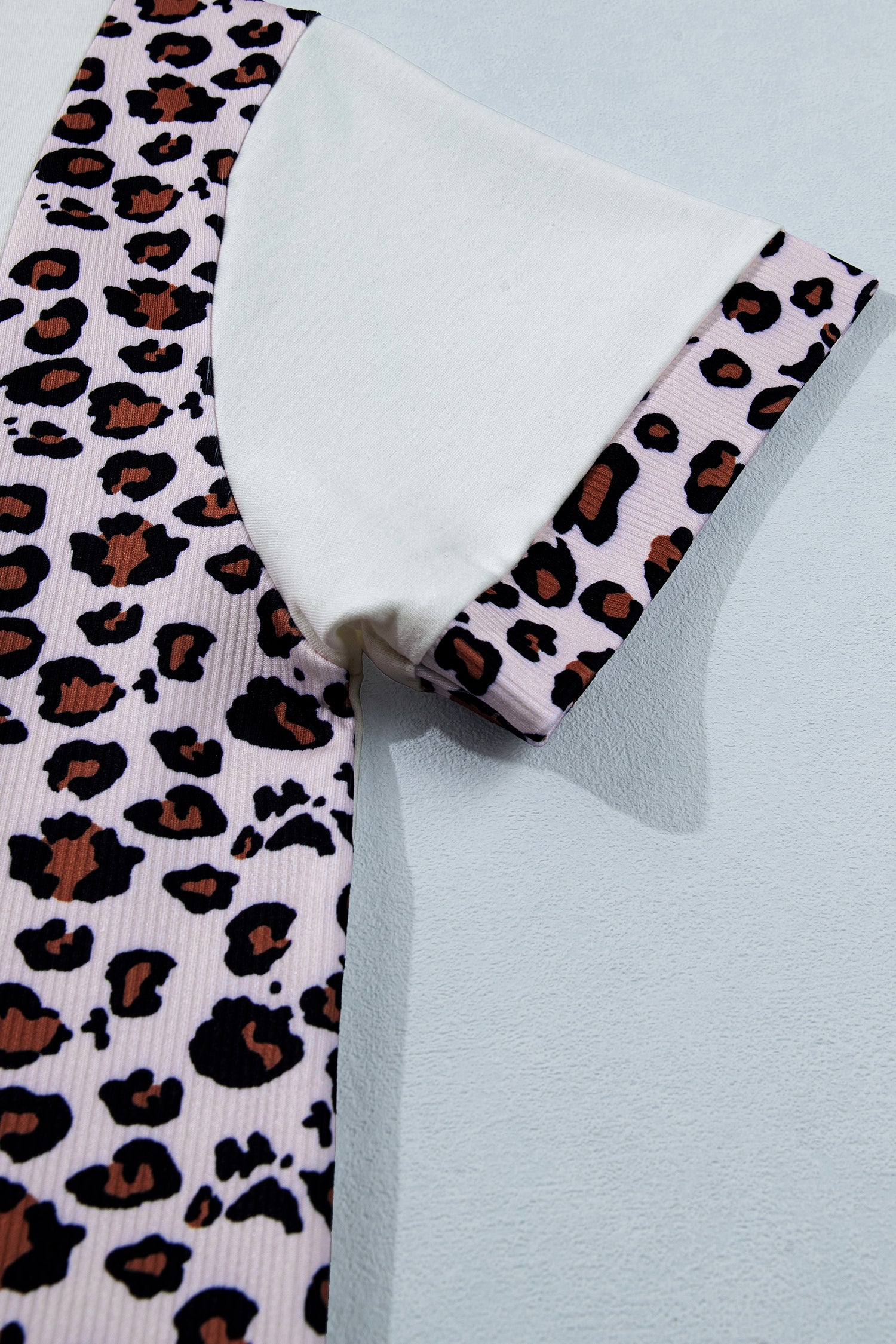 LivelyLooks White Ribbed Leopard Patchwork Uneven Hem T-Shirt women's fashion
