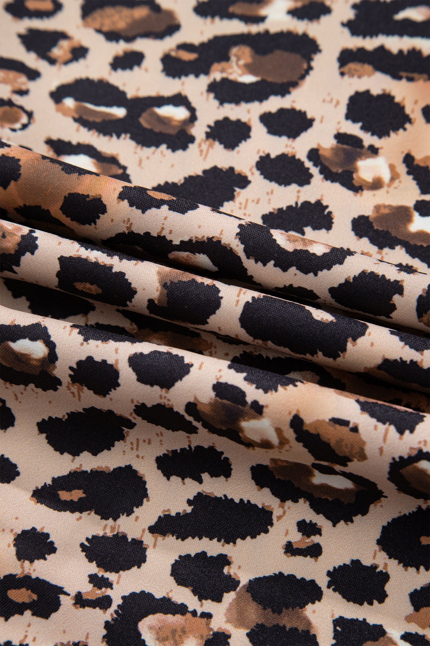 Women's Brown Stripe Contrast Leopard Patchwork Long Shirt Dress with Slits at LivelyLooks