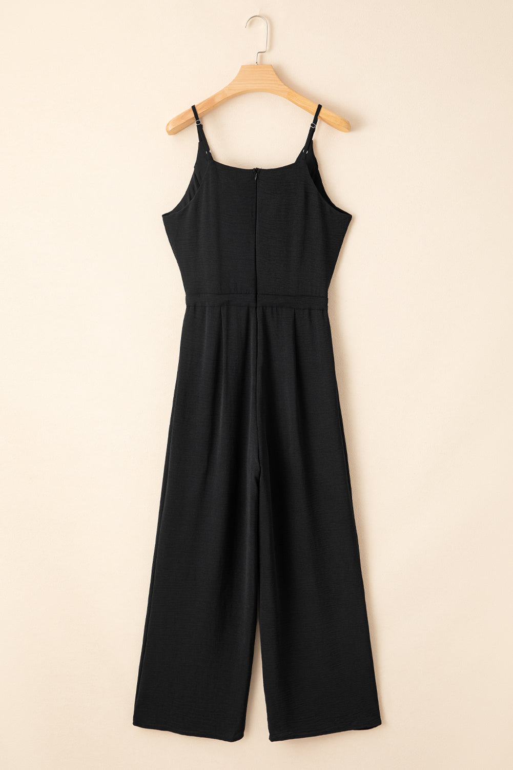 Women's Black Spaghetti Strap High Waist Wide Leg Drawstring Jumpsuit at LivelyLooks