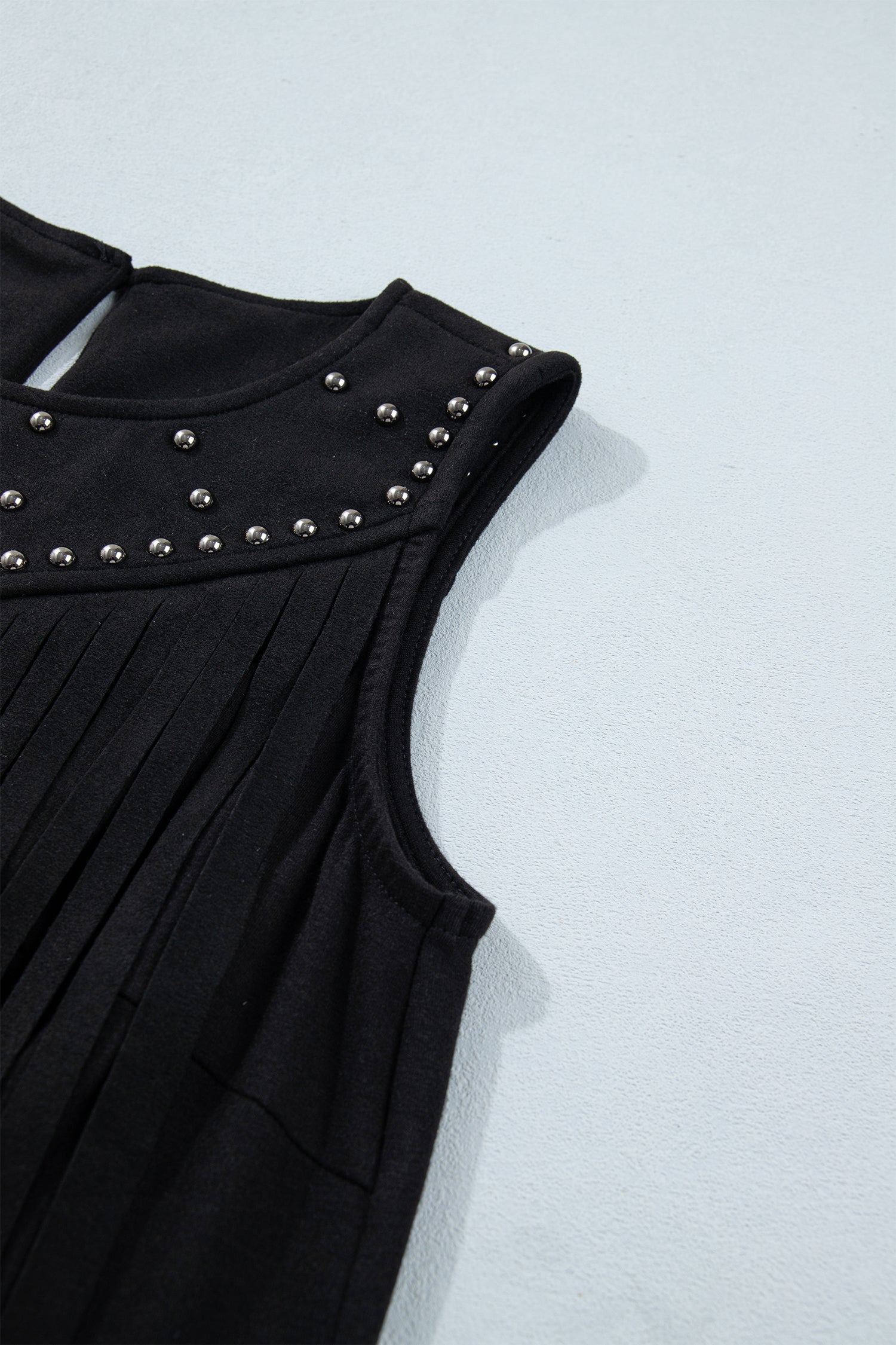 Black Western Fringe & Rivet Sleeveless Top | Sizes 8-22