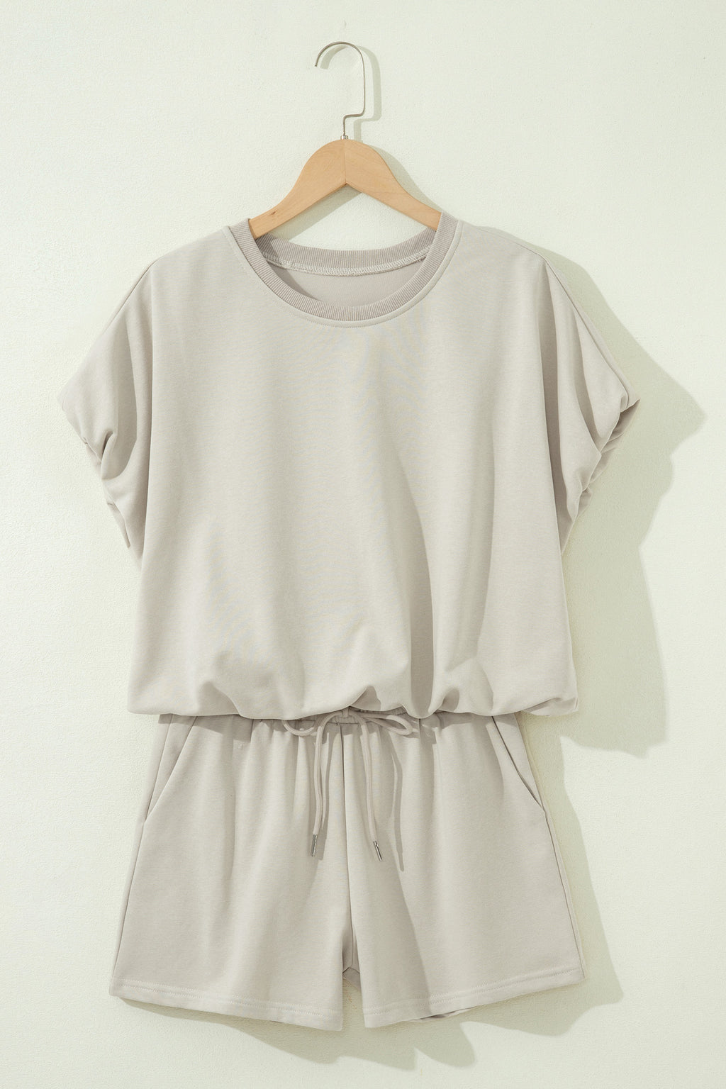 Puffy Loose Top & Drawstring Shorts Set – Smoke Grey & Light Blue